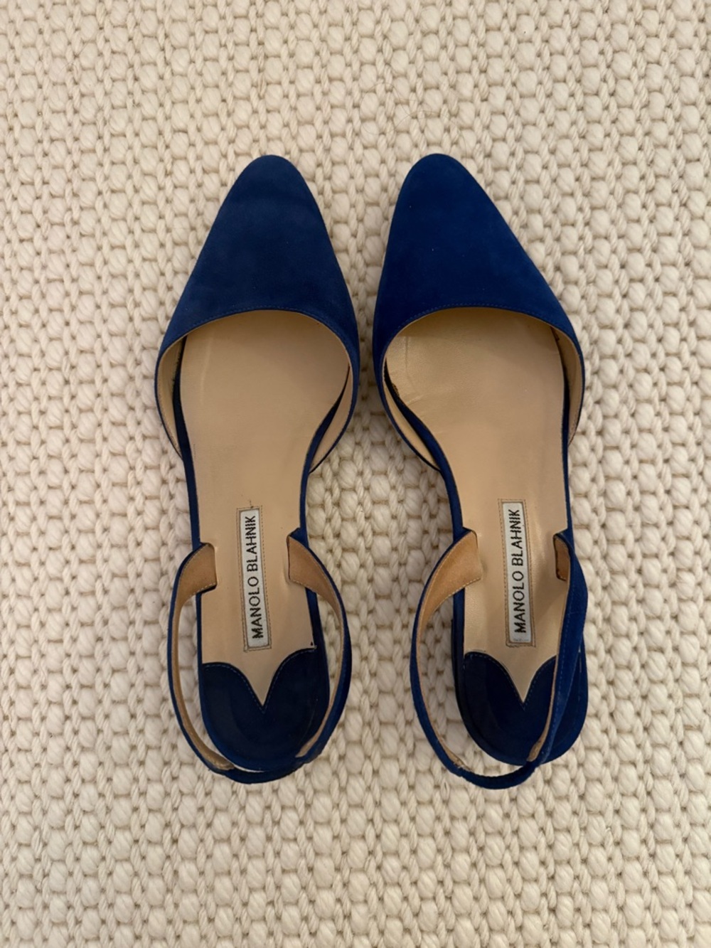 Manolo Blahnik Aspro Suede Slingback Pump, Blue, Sz 37.5